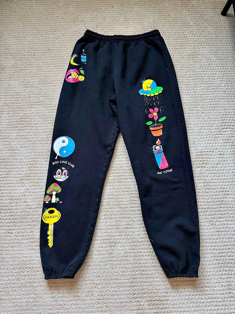 A-Lab Bad Luck Club Black Sweatpants Graphic Jogger Pants
